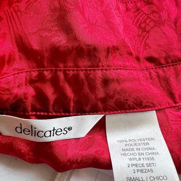 DELICATES 2 piece, women's size S, polyester pajamas set, red satin feel - Picture 3 of 10